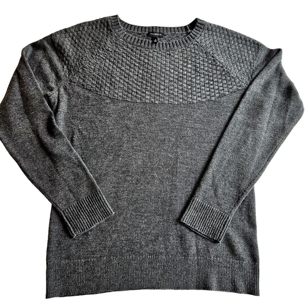 Talbots Womens Lambswool Blend Sweater Gray‎ Minimalist Contemporary Sz Small